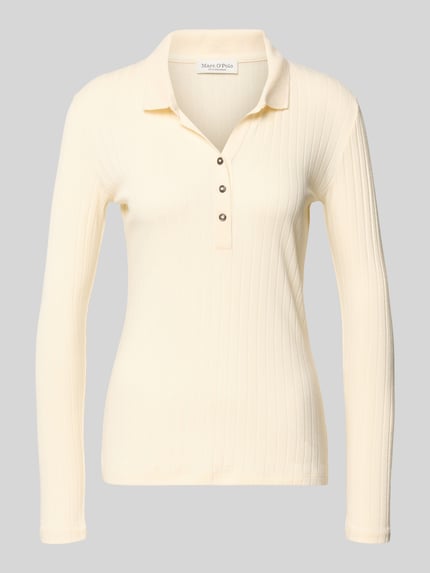 Productfoto, Slim Fit Langarmshirt aus Baumwoll-Modal-Mix van Marc O'Polo, effen lichtbeige, ribstructuur, lange mouwen, Henley-hals