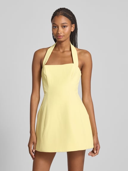 Bardot Cocktailjurk met halter, model 'NEVELLE' Lichtgeel - 4
