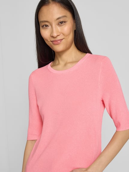 Christian Berg Woman Strickpullover mit geripptem Rundhalsausschnitt Pink 3
