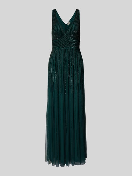 Lace & Beads Abendkleid mit tiefem V-Ausschnitt Dunkelgruen 2