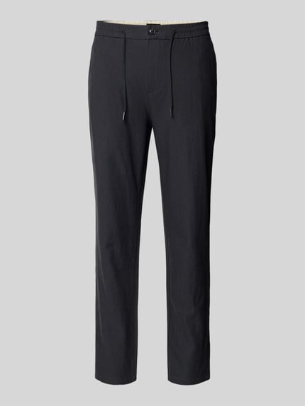 Produktfoto, Jogpants aus Baumwoll-Leinen-Mix mit elastischem Bund von Scotch & Soda, heren, regular fit, tunnelkoord, bandwijdte 42 cm maat 32/32, binnenbeenlengte 76 cm, donker, rechte pijpen, gladde textuur