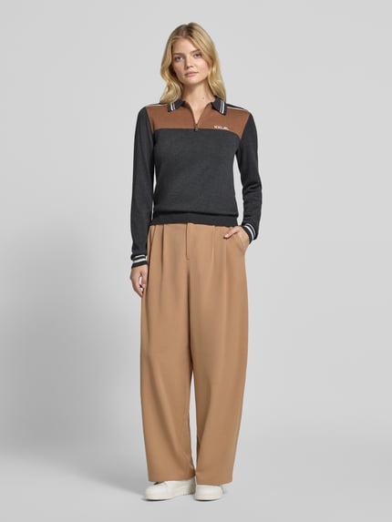 Karo Kauer sweter z dzianiny krój slim fit z mieszanka wiskozy z domieszką kaszmiru Ciemnoszary melanż 1