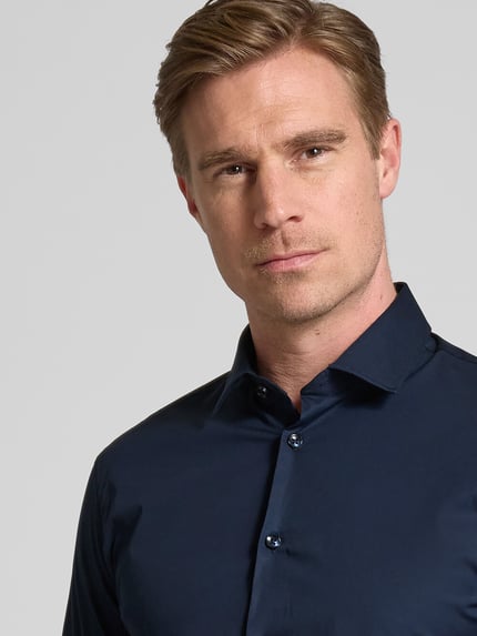 s.Oliver BLACK LABEL Shaped fit zakelijk overhemd van katoenstretch Marineblauw - 3