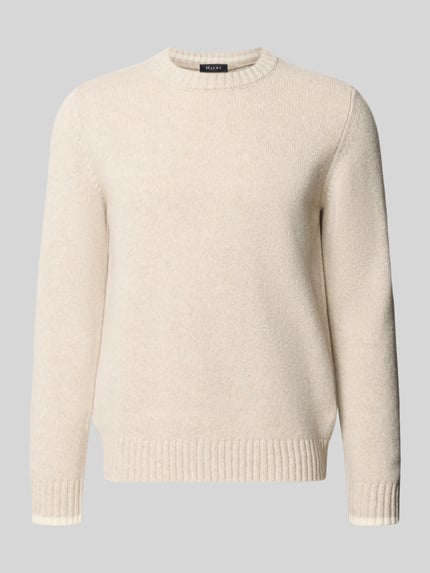 Productfoto, Strickpullover aus Schurwolle mit Rundhalsausschnitt van MAERZ Muenchen in wollwit, regular fit, pure scheerwol, lange mouw, ruggengte 65 cm, mouwlengte 68 cm