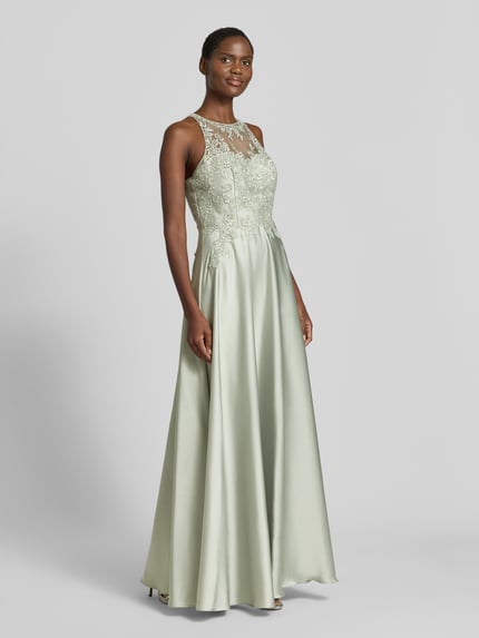LUXUAR FASHION Abendkleid mit floralem Stitching Gruen 1