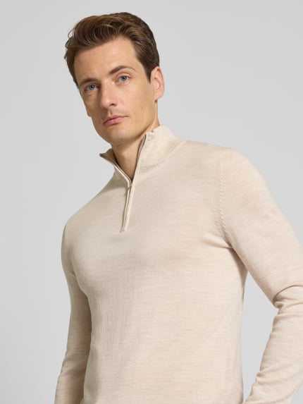 Selected Regular Fit Troyer aus reiner Merinowolle Modell 'TRAY' Sand 3