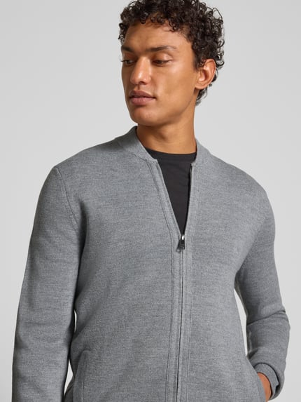 Christian Berg Men Kardigan rozpinany o kroju slim fit z mieszanki wełny Jasnoszary melanż 3