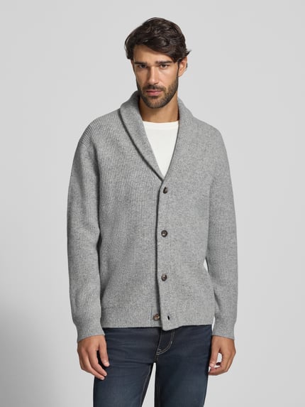 Profuomo Cardigan aus Woll-Mix mit Schalkragen Hellgrau 4