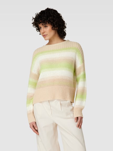 OPUS Sweter z dzianiny o kroju loose fit z dodatkiem wełny model „Pradient” Jasnozielony 4