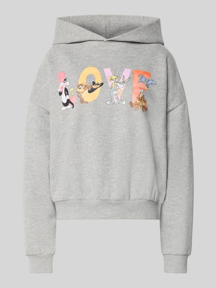 REVIEW Hoodie met motiefprint en extra brede schouders Lichtgrijs gemêleerd - 2