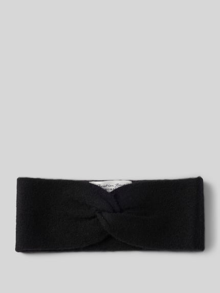 Produktfoto, Stirnband aus reinem Kaschmir von Christian Berg Woman, breites Design, Strick-Optik, fixiertes Knotendetail, schwarz.