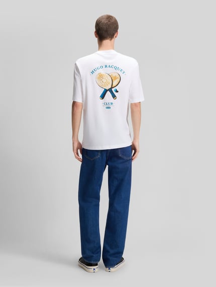 HUGO Blue t-shirt o kroju regular fit z nadrukiem na plecach model 'NULAXO' Biały 5