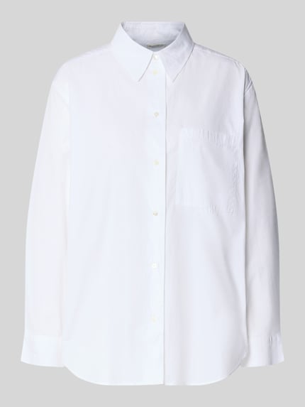 Produktfoto, Oversized Hemdbluse aus reiner Baumwolle von Marc O'Polo, Optik: Unifarben, Passform: Oversized, Hemdblusenkragen, einreihige Knopfleiste, Langarm mit Manschette, Brusttasche, Materialverarbeitung: Popeline, Material: Reine Baumwolle