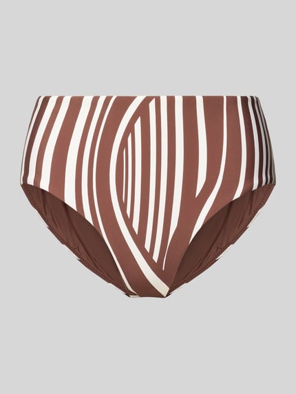 Produktfoto, Slim Fit Bikini-Hose in High-Waist-Optik Modell 'Coastline' von Seafolly, braun mit cremefarbenen Streifen, elastischer Material-Mix