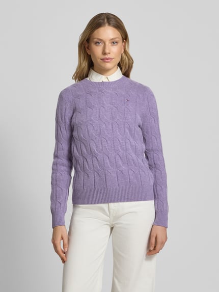 Tommy Hilfiger Sweter z dzianiny o kroju regular fit z czystej wełny Jasnofioletowy 4