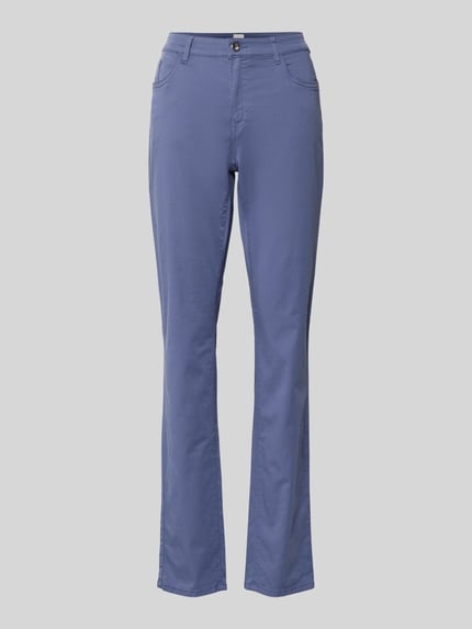 Produktfoto, Hose mit Eingrifftaschen Modell 'Mary' von Brax aus Baumwoll-Lyocell-Mix in Blau, Regular-Fit, glatte Struktur, Damen, Bundweite 41 cm, Innenbeinlänge 81 cm bei Größe 36.