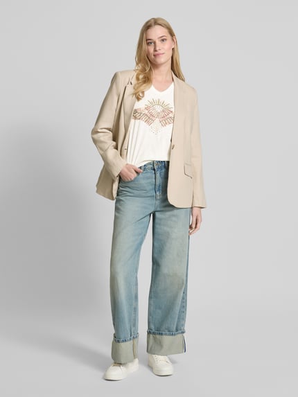 MOS MOSH T-Shirt mit geripptem V-Ausschnitt Modell 'Nadine' Offwhite 1