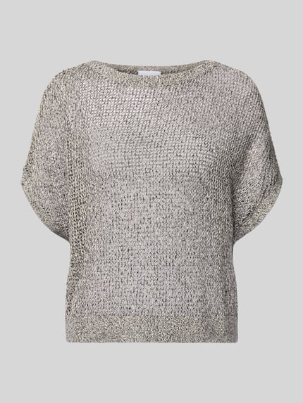 Produktfoto, Relaxed Fit T-Shirt in Strick-Optik von Comma in Silbergrau, reine Baumwolle, semitransparent, kurzärmelig, Rückenlänge 51 cm bei Größe S
