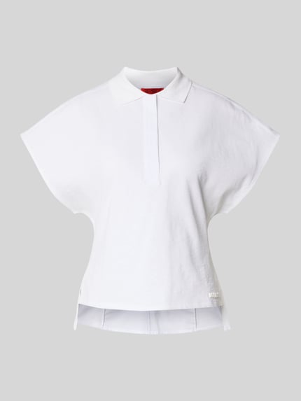 Produktfoto, Regular Fit T-Shirt aus Baumwoll-Leinen-Mix Modell 'PESI' von MAX&Co. in Weiß mit lockerer Passform und glatter Textur, Damen Poloshirt