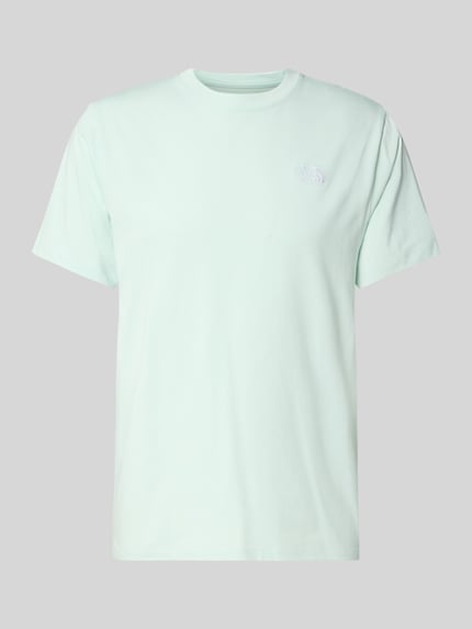 Produktfoto, licht mintgroen Regular Fit T-shirt uit katoenmix Model 'EVOLUTION' van The North Face met ronde hals en labeldetail, ruglengte maat M 71 cm