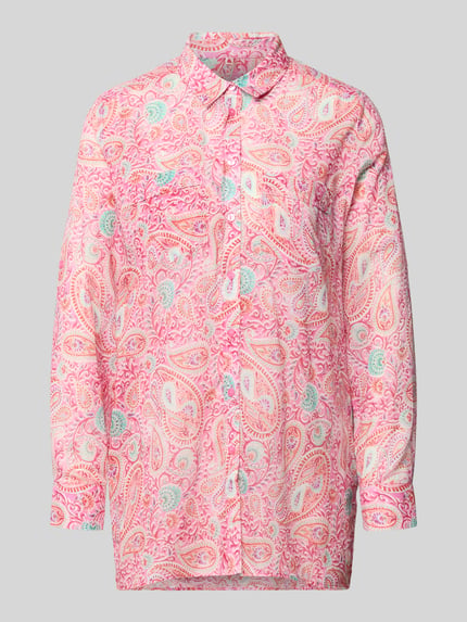 Produktfoto, Regular Fit Bluse im Allover-Look von Milano Italy, rosa-weißes Paisley-Muster, reine Baumwolle, Knopfleiste, Hemdblusenkragen