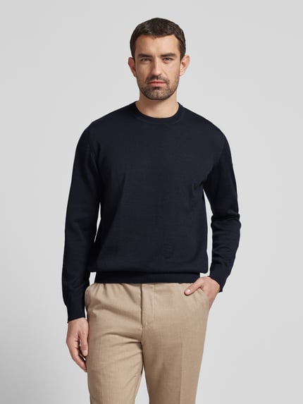 MAERZ Muenchen Regular fit gebreide pullover van zuivere scheerwol Marineblauw - 4
