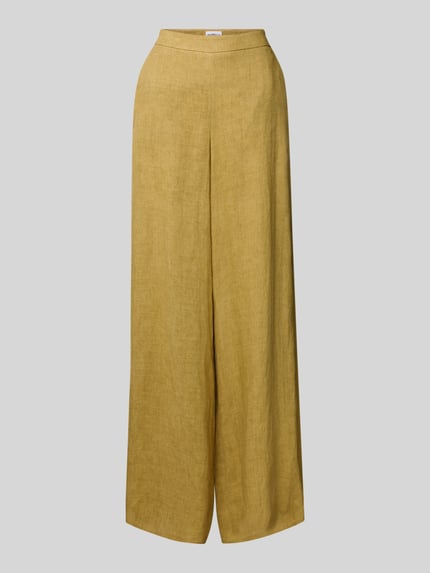 Produktfoto, Wide Fit Leinenhose mit Eingrifftaschen Modell 'LOTTELIA' von Marella, Damen, Reine Leinen, Reißverschluss, Farbe Ocker, strukturierte Oberfläche, Bundweite bei Größe 36: 37 cm, Innenbeinlänge bei Größe 36: 89 cm
