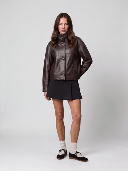 Jake*s Collection Lederjacke aus Lammnappa mit Stehkragen Schoko 1