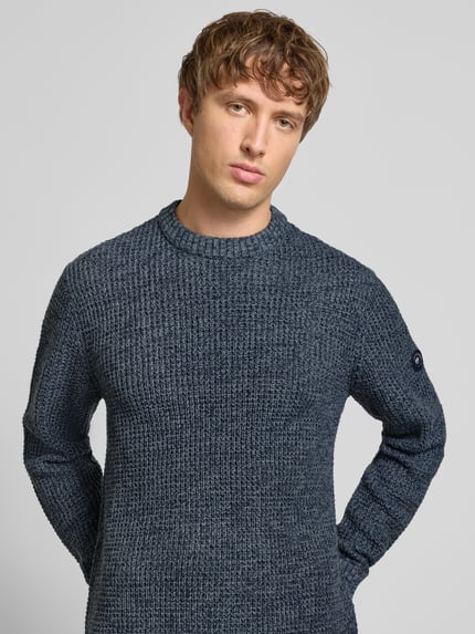 JACK & JONES Gebreide pullover met ribboorden, model 'LINK' Donkerblauw gemêleerd - 3