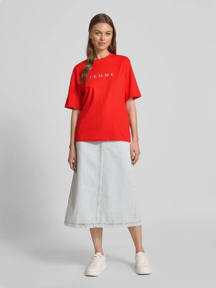 Selected Oversized T-Shirt mit Label-Print Modell 'VILJA' Rot 1