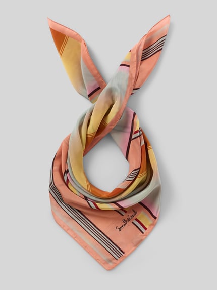 Productfoto, Schaltuch met allover-patroon en label-print van Smith and Soul, vierkante vorm, zachte kleuren, lichte stof, breedte 70 cm
