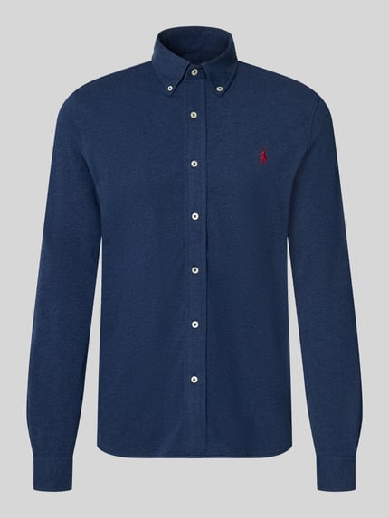 Produktfoto, Regular Fit Freizeithemd aus reiner Baumwolle von Polo Ralph Lauren in Dunkelblau mit Knopfleiste und Markenlogo auf glatter Struktur.