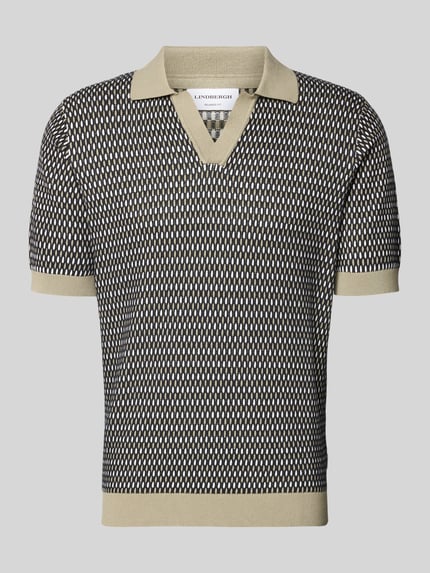 Produktfoto, Relaxed Fit Strick-Poloshirt mit V-Ausschnitt von Lindbergh für Herren aus reiner Baumwolle im Allover-Look, beige-schwarz gemustert