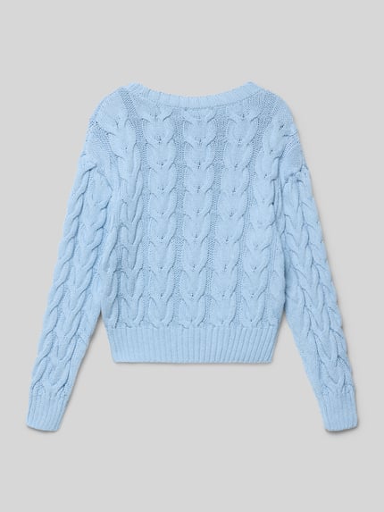 Produktfoto, Regular Fit Sweatshirt in Strick-Optik Modell 'Carli' von Mango, hellblau, Baumwoll-Mix, strukturierte Zopfmuster-Oberfläche
