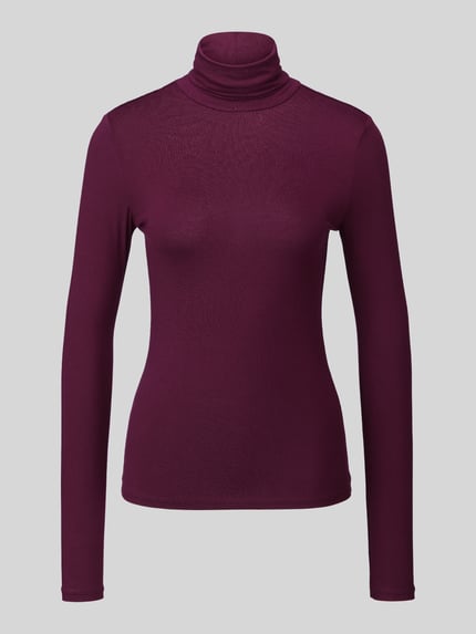 Produktfoto, unifarbenes Langarmshirt mit Rollkragen von VERO MODA in Bordeaux, glatte Struktur, schlanke Passform.