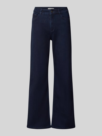 Produktfoto, Wide Leg Jeans im 5-Pocket-Design von Christian Berg Woman aus mieszanki bawełny z dodatkiem wiskozy, ciemnoniebieskie, zapięcie na guzik i zamek błyskawiczny, Szerokość w rozmiarze 36/32: 37 cm, Długość wewnętrzna nogawki w rozmiarze 36/32: 78 cm