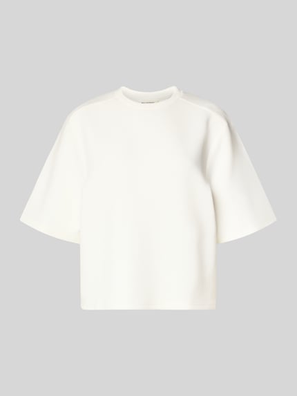 Produktfoto, Damen T-Shirt Relaxed Fit T-Shirt mit Rundhalsausschnitt Modell 'Maelee' von MSCH Copenhagen in Weiß, glatte Textur, Halbarm, Rückenlänge 53 cm bei Größe XS/S
