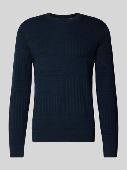 Produktfoto, Gebreide pullover van puur katoen in donkerblauw met ribboorden, ronde hals, regular fit, Model 'Raikon' van JOOP! Collectie