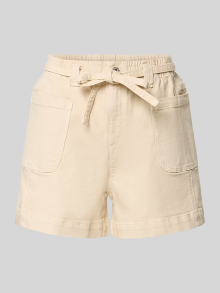 Productfoto, Shorts met opgestikte zakken en strikceintuur van Jake*s Casual, mix van katoen en elastaan, relaxed fit, beige textuur