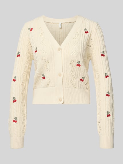 ONLY Regular Fit Strickjacke aus Baumwoll-Mix Modell 'BIRTIE' Ecru 2