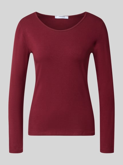 Produktfoto, Longsleeve mit Rundhalsausschnitt Modell 'Mi44laa' von ZABAIONE in Dunkelrot, Baumwoll-Mix mit Stretch, körpernaher Schnitt