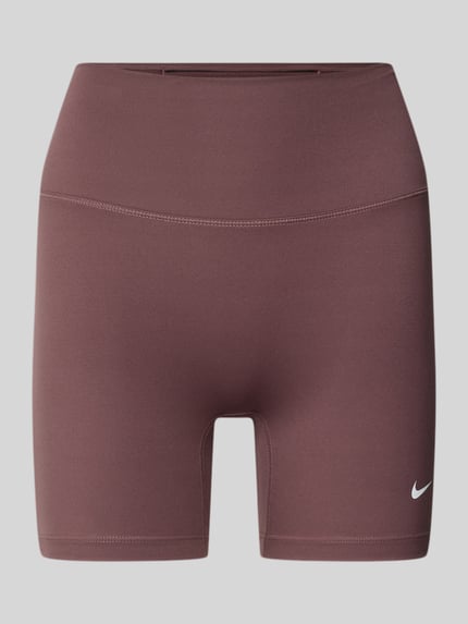 Produktfoto, Radlerhose mit Logo und elastischem Bund von NIKE TRAINING, braun, Material-Mix mit Stretch-Anteil, körpernahe Passform