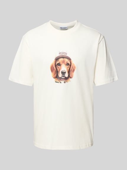 REVIEW T-shirt z nadrukiem z logo Złamany biały 2