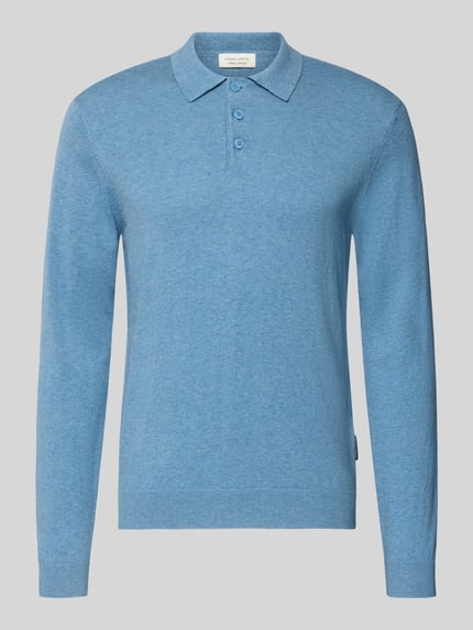 Produktfoto, Regular Fit Strickpullover aus Baumwoll-Mix mit Kaschmir-Anteil von Casual Friday in Hellblau, glatte Textur, Polokragen, elastische Abschlüsse, Rückenlänge 65 cm, Ärmellänge 69 cm