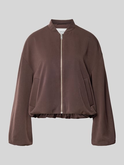 Productfoto, bruine Jacke mit Reißverschluss Modell 'Janica' van OPUS in regular fit, materiaal-mix met viscose, opstaande kraag, gladde textuur, dames jack.