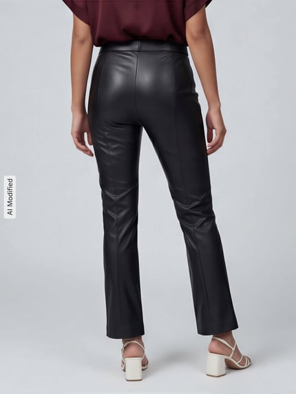 Raffaello Rossi Wide leg kunstleren broek van viscosemix model 'MACY' Zwart - 5