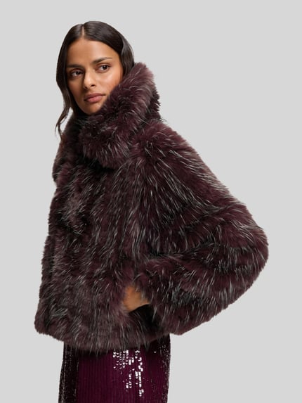 BOSS Orange Fake Fur Webpelzjacke Bordeaux 6