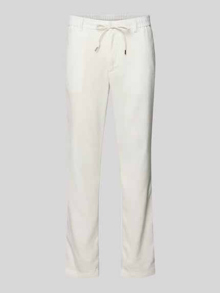 Produktfoto, Modern Fit Straight Leg Hose aus Leinen-Mix Modell 'KANE1' von BOSS, jednokolorowy, krój regular fit, tunel, wpuszczane kieszenie, kieszenie z wypustkami, mieszanka lnu