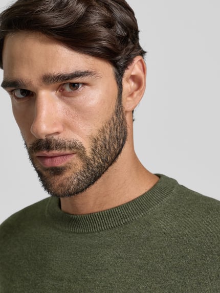 MCNEAL Strickpullover aus Baumwoll-Kaschmir-Mix mit Rundhalsausschnitt Khaki Melange 3