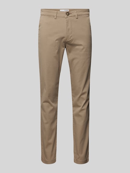 Selected Chinosy o kroju slim fit z mieszanki bawełny model 'MILES' Beżowy 2
